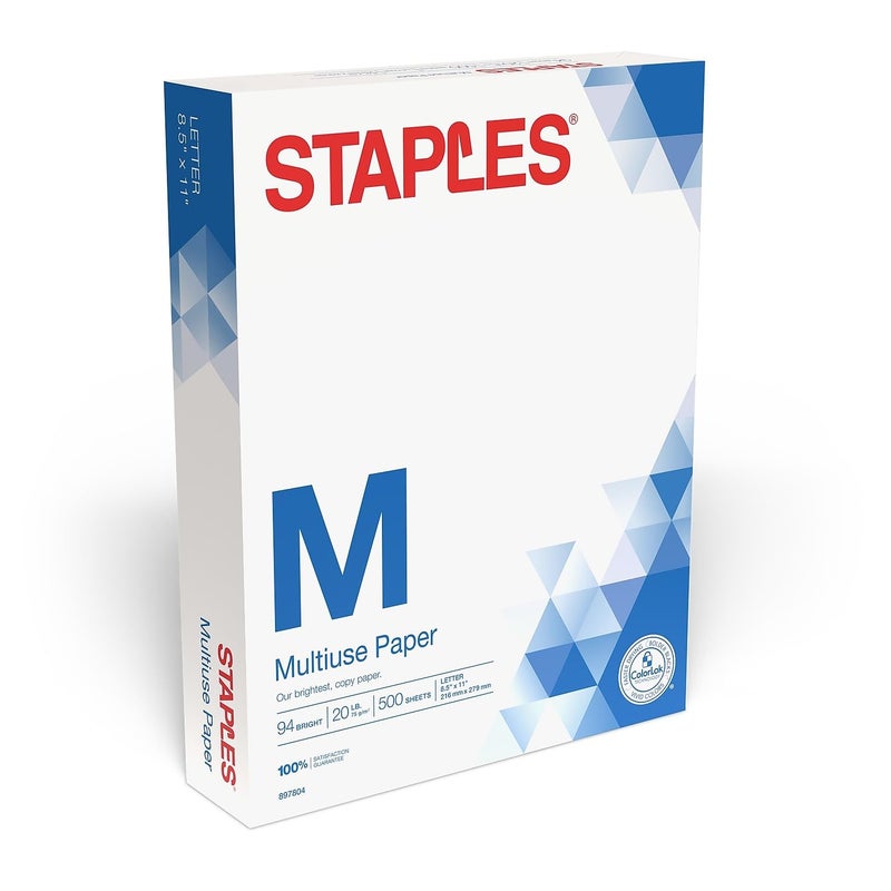 Staples 897804 Select 8.5-Inch x 11-Inch Copy Paper 20 lbs 94 Brightness 500/Ream (20471)